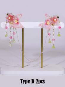 1/2/4 件中国风流苏蝴蝶花发饰套装、发夹、发夹爪夹、学校用品、度假装女士