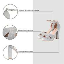 Weide Sandalias de Dama Mujer Tacones Grueso Social Fiesta Moda - Plateado - Ver 6