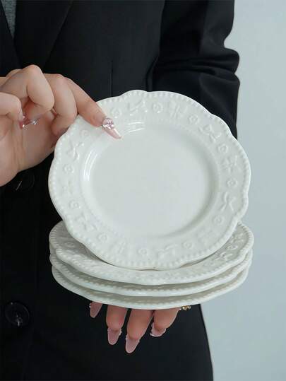 1/2/4件陶瓷盘套装欧式简约浮雕陶瓷甜品盘小吃水果盘派对下午茶甜品蛋糕盘陶瓷甜品盘礼物