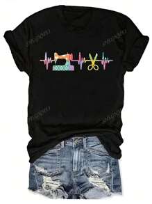 Pattern Print Short Sleeve Round Neck T-Shirt, Minimalist And Fashionable, Suitable For Summer