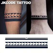 JKCODE TATTOO 2-In-1 Geometric Pattern Temporary Arm Band Tattoo, For Men & Women, Lasts 3-7 Days - Black - View 8