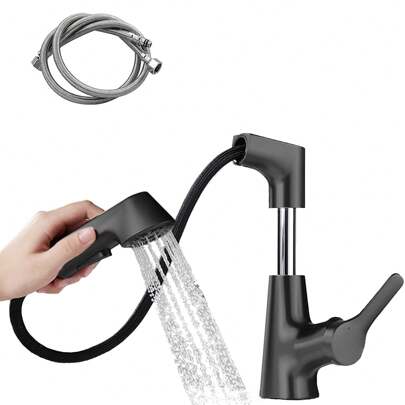 ANTSAY Mezcladora para Lavabo de Baño, Llaves para Lavabo Baño Extraíble, Mezcladora Para Lavabo Negro Mate, Grifo De Agua Fría y Caliente Ajustable