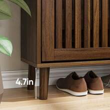 Shoe Cabinet With 2 Flip Louvered Drawers, Farmhouse Shoe Storage Cabinet With Golden Handle, Freestanding Slim Shoe Organizer Cabinet For Entryway, Hallway, Walnut - Walnut+23.6in - 查看 7