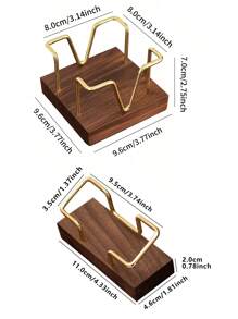 1/2pcs Desktop Self-Adhesive Memo Paper Organizer Holder With Business Card Rack, Black Walnut Simple Hollow Metal Memo Pad Holder