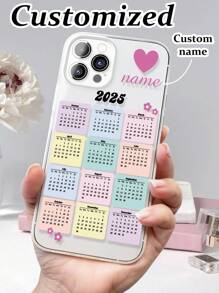 可定制心形日历手机壳，带字母名称和简约卡通绘画，防震加厚保护套，兼容 iPhone 16/16 Pro Max、XR、7/8、15 Pro Max、12/13/14 Pro Max、13/14、11/12；A13/A22/A21S/A51/A52/S22 Ultra、Redmi 10/Note 11/Poco A53/A14/A23/S23 Ultra/S24、手机
