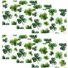 1pc/4pcs/6pcs, Home Decor Lucky Four Leaf Clover Art Print Linen Placemats, Suitable For Dining Table, All Seasons Decoration, Modern Style Washable Tablemat, Room Decor, Placemat, Coaster, Kitchen Dining Table Mat, Party Decoration, Home Decor, Ideal Gift