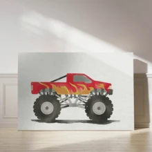 1pc Framed Canvas Wall Art, Truck Decor, Beach Truck Cartoon Red Truck Farmhouse Canvas Painting, Boys Bedroom Art Print Canvas Poster, Ideal Gift For Bedroom Living Room Hallway Dorm Wall Decor - Multicolor - View 2