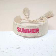 1 件创意复古刺绣“SUMMER”字母友谊手链，波西米亚海滩风格，适合家人、朋友、学生、节日礼物、派对、海滩旅行和日常穿着 - 米色 - 查看 4
