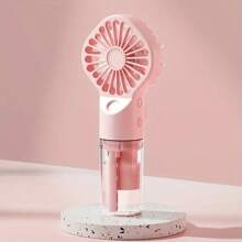 Ventilador de niebla portátil F3 - Rosa, funcionamiento silencioso, 4 ajustes de velocidad, recargable por USB, batería de 800mAh, accesorio humidificador de atomización por nano tecnología para una distribución uniforme