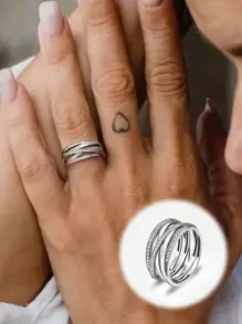 1pc Christmas Sterling Silver Multiple Interlocking Loops Shiny & Dazzling Luxurious Party Center Women's Ring, Exquisite Gift For Birthday & Christmas, Romantic Style For Women