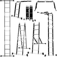 Excel Aluminium Rungs Combination Ladder 4 X 3 Tread Multipurpose 12 Tread 3.5m Heavy Duty With 2 Scaffold Platforms, 8077, Silver - Default - View 1