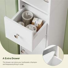 Narrow Bathroom Storage Cabinet With Adjustable Shelves & Drawer, 71" H Tall Bathroom Cabinet, Slim Storage Cabinet For Small Spaces, White - 白色 - 查看 6