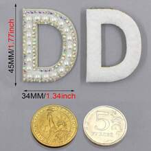 水晶AB彩钻26字母贴花，适用于服装，A-Z字母，珍珠水钻贴纸，可缝可粘，DIY姓名贴片