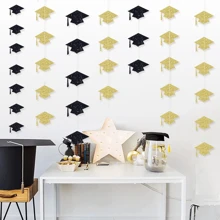 12pcs Graduation Party Hanging Decor, Glitter Black And Gold Graduation Cap, Suitable For Graduation Season Student Party Background Decor, Graduation Ceremony Decoration - Multicolor - View 5