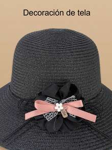 1 Piece Bohemian Straw Hat, Hand-Woven, Suitable For Mother's Day, Easter, Holiday, Photo Shoot, Black - Black - View 5