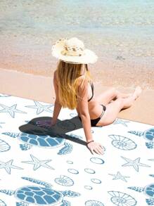 1pc New Cartoon Style Beach Blanket With Seacreature Pattern For Outdoors Rectangular Lightweight Multipurpose Waterproof And Sand Resistant Picnic Rug Beach Essentials