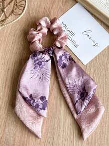 双层缎面面料碎花蝴蝶结发带，优雅花卉印花波西米亚风发带，涤纶