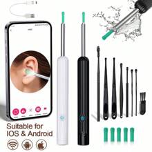 NATFIRE Smart Visual Ear Cleaner With Mini Camera 6 LED Lights Earwax Removal USB C Charging Ear Cleaning Tool With 8 Pcs Ear Set Soft Silicone Ear Spoon Ear Tips Replacement Otoscope Can Take Photo And Video Compatible With IOS & Android Phones White Black Family Travel Gift For Boy/Girl Friend Family Mother's Day Father's Day Valentine's Day