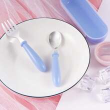 2pcs, Custom Any Name Kids Cutlery Spoon Fork Storage Box Set, Kids Cutlery Set Easter Gifts, For Boys And Girls, Cutlery Set Holiday Gifts, Perfect For Preschool, Kindergarten For Little Children Unified Customized One Set Of Cutlery, School Lunch, Birthday Gifts,Brunch-Ready,Warm Ambience,Home & Living,Customized Dinnerware