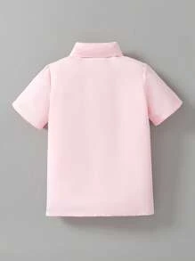 Camisa casual de manga corta de unicolor para niños con cuello de moño, adecuada para uso casual, al aire libre, bodas, festivales, escuela, estilo caballero, verano
