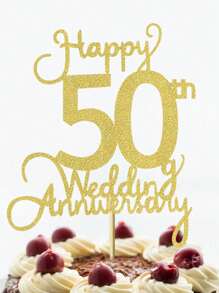 1 件 50 周年结婚纪念蛋糕装饰，金色 50 周年快乐，50 周年结婚派对生日蛋糕装饰，圣诞节 - 金色 - 查看 6