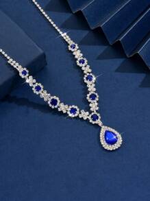 1 pieza Elegante y lujoso collar de mujer incrustado con cristales verdes, adecuado para uso diario, bodas y fiestas