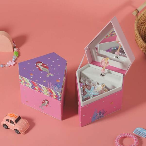 مجوهرات صندوق موسيقي بشكل الماس للأميرة البحرية، صندوق عرض للحلي والاكسسوارات الشعر، هدية عيد ميلاد/تخرج، صندوق موسيقى