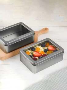 1pc Rectangular Metal Tin Box For Persimmon Souffle, Tiramisu, Mousse, And Layered Desserts