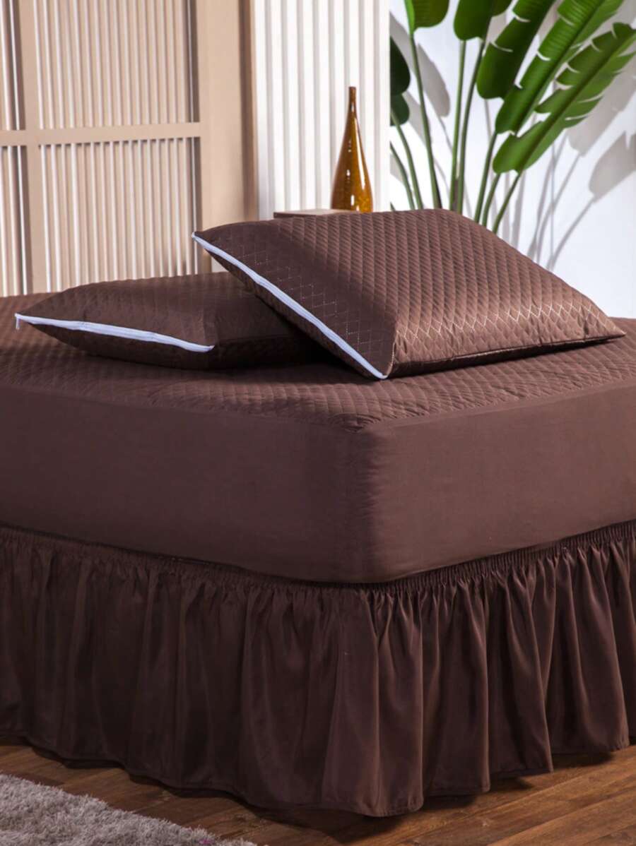 Waterproof King Mattress Protector Cover Kit + 2 Pillow Protectors + Box Skirt With Elastic - 鏽棕色 - 查看 1