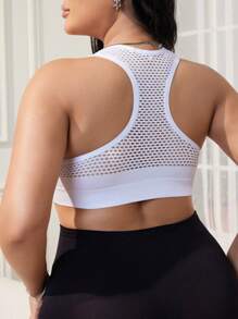 1 pieza Sujetador deportivo sin costuras con cierre delantero y diseño calado, con tirantes anchos y espalda descubierta para mujeres de talla grande