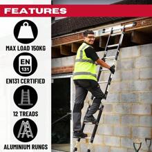 Excel Aluminium Rungs Combination Ladder 4 X 3 Tread Multipurpose 12 Tread 3.5m Heavy Duty With 2 Scaffold Platforms, 8077, Silver - Default - View 2