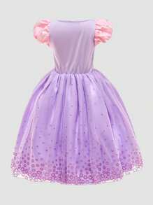 Young Girl Purple Bowknot Net Mesh Princess Dress - Multicolor - View 2