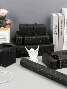 Kraft Paper Roll, Wedding Wrapping Paper, Matte Kraft Paper With Silver And Gold Foil Accents, Solid Color Thanksgiving And Halloween Wrapping Paper, Perfect For Weddings, Graduations, Birthdays, DIY Bouquets, Metallic Christmas Gift Wrapping Paper, Gift Box Filler, DIY Christmas Decor Paper (For Accessories), Solid Patterns, Matte Wrapping Paper, Halloween And Thanksgiving Decor, Autumn, Winter (Black Gold) - Black - View 8