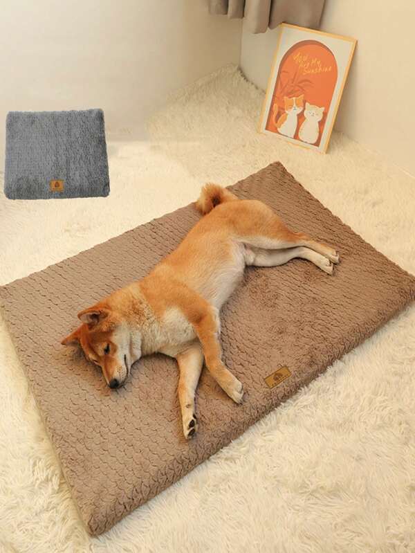 1 pieza Cojín grande cuadrado para cama de mascotas, de tela de poliéster gris profundo, con relleno de esponja gruesa, plush extraíble y lavable, para uso en todas las estaciones, plegable y portátil, antideslizante y antimanchas, para descanso de mascotas, cojín para exteriores, alfombrilla para asiento trasero del coche, disponible en varios tamaños