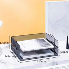 Hot Sa-Le Desktop File Rack Storage Rack Data Rack Layered File Column File Frame Office Iron File Rack - Black Horizontal 2 Layers - View 2