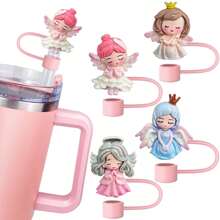 Angel Girls Straw Toppers, Dust-Proof & Reusable Straw Covers For 0.4" Diameter Straws, Decorative Straw Tip Design, Perfect For Holiday Celebrations & Everyday Use,School Supplies