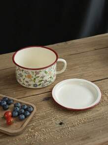 1套搪瓷快餐锅带柄带盖黄油罐加厚彩色搪瓷面碗复古洋瓷铁饭锅多功能调料收纳锅学生用品