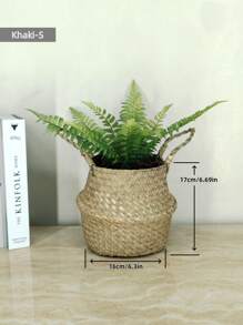 1 pieza Cesta de plantador de paja de mar tejida a mano - Maceta plegable para interiores/exteriores, decoración del hogar bohemia. Cesta de plantador de paja de mar, Cesta de paja de mar con flecos, Cesta de planta plegable, Plantador de paja de mar