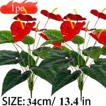 1pc Artificial Poinsettia Plant With Red Flowers And Green Leaves - Indoor/Outdoor Decor All Year Round, Suitable For Wedding, Garden, Home And Holidays - Pot Not Included, Holiday Accent, Decoration Plant, No Maintenance, Artificial Outdoor Floral