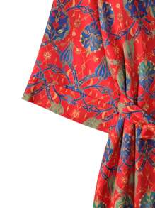 宽松复古佩斯利印花和服/长袍/罩衫，优雅波西米亚风格女士外套，柔软缎面面料，中长款，适合春秋季海滩和旅行