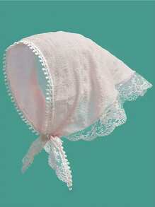 Vintage Dreieck Schal aus Spitze, französischer Streamer Stirnband Sonnenschutz Dutt Hut Seidenschal Damenschal, pastoral elegantes Stirnband, Spitzenrand Haarzubehör, Haarband, Haarreifen