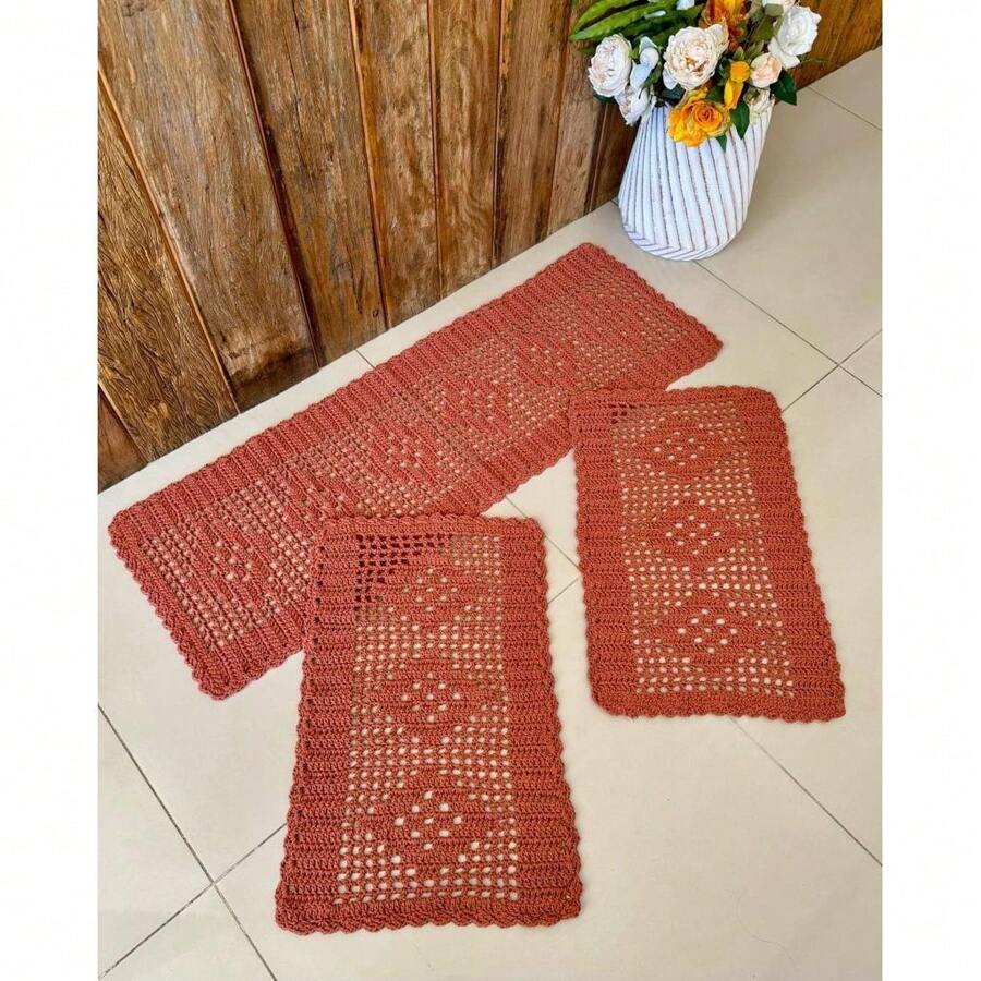 Rectangular Kitchen Rug And Runner Kit 3 Pieces Rhombus - Earth - View 1