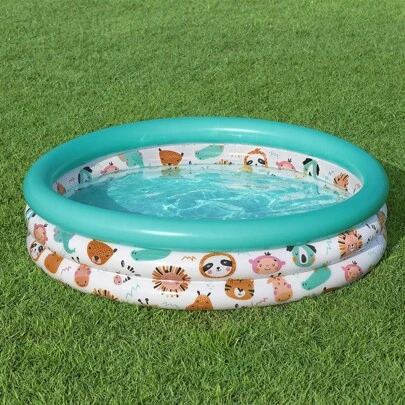 Importadora La Merced Piscina inflable infantil redonda diseño safari de 1.22 mts alberca resistente para niños accesorios acuáticos para actividades recreativas jardín y fiestas fácil de instalar y transportar