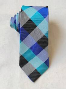 Men's Casual Colorful Plaid Slim Tie(5.5cm) - 藍色 - 查看 1