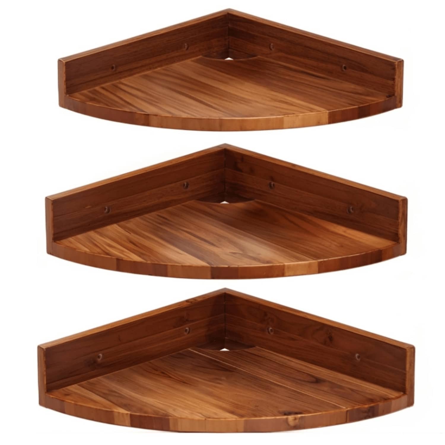 Corner Shelf Wall Mount Set Of 3, Solid Acacia Wood Round Floating Corner Shelves For Storage And Display, Hanging Wood Shelves For Bedroom, Kitchen, Living Room, Bathroom (Dark Brown) - 棕色 - 查看 1