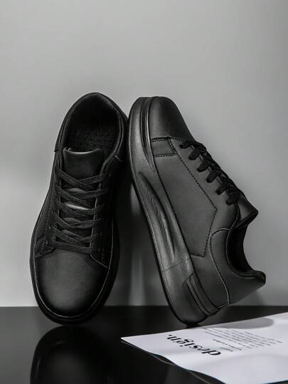 Men's Classic Black Skateboarding Shoes, Casual Walking Sneakers, Lightweight Non-Slip