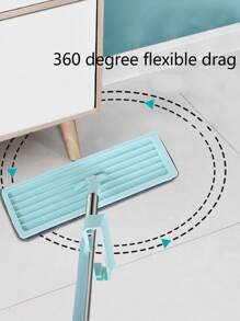 1pc Hands-Free Mop, Flat Mop With Stainless Steel Handle, Wet & Dry Use, Rotating Mop Pad, Clip-On Design With Wring, Tile & Hardwood Floor Cleaning, Bathroom Cleaning Tool, Absorbent Mop, Wood Floor Flat Mop (Includes Mop Pad*1), Protects Floor, No Residue - Multicolor - View 4