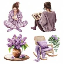 1 opakowanie Vintage Purple Series Wygodne naklejki dekoracyjne do domu do czytania, picia kawy, prowadzenia dziennika, cięcia DIY, notatnika, pamiętnika, albumu ze zdjęciami, artykułów szkolnych, dekoracyjnych naklejek - Fioletowy - Zobacz 9