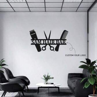1 st. Anpassad metallskylt med hårstylistföretagsnamn, personlig frisörsalong, metallväggkonst, frisör, inflyttningsdekor, utomhusföretagsdekor, grafiskt tryck