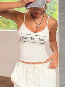 Custom Women's V-Neck Camisole - Add Your Own Text In Your Choice Of Colors And Fonts, Design Your Own Personalized Printed Camisole, Anniversary Gift, Valentine's Day, Mardi Gras, Custom Gift, Custom Women's Camisole, Gift For Girlfriend/Family, Mother's Day Gift, Birthday Gift, Wedding Gift, Tops, Women's Camisole, Women's Top, Patterned Women's V-Neck Camisole, Women's Tops, Women's Summer Tops - White - View 1